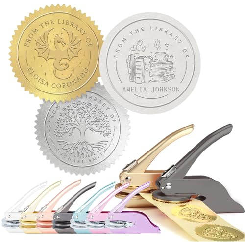 Prägestempel Personalisiert, Stempel Personalisiert, personalisierbarer Ex-Libris-Stempel mit Text und Logo, Prägestempel & Buchstempel für Bücher, Bibliothek, Hochzeit Einladung, Umschläge
