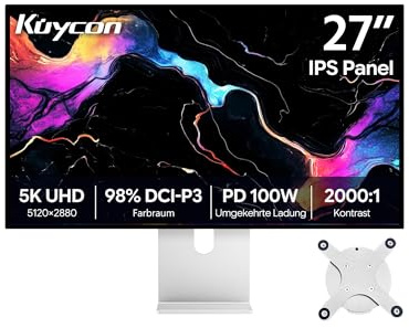 Kuycon G27X-SE 27-Zoll-FHD-Monitor (5120 x 2880) mit 5K-Auflösung, IPS-Black-Panel, 16,70 Millionen Farben, 99% sRGB, 8 ms, HDR10, G-Sync FreeSync, 2000:1 Kontrast, Eye Care, Anti-Glare, HDMI, DP, VE