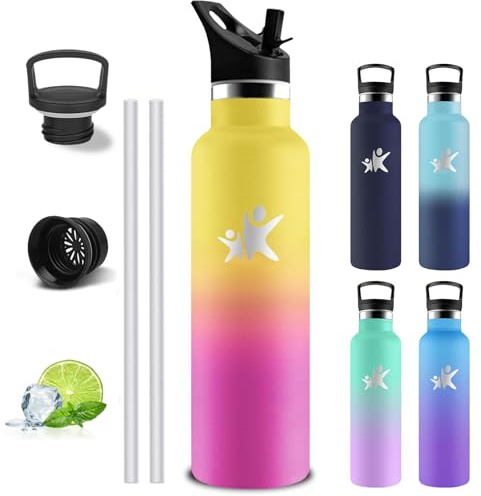 Borraccia Termica- Borraccia 1 litro- Bottiglia Termica Senza BPA- Con filtro e Cannuccia- Borracce Termiche- Mantiene Caldo per 12 Ore/Freddo 24 Ore, Borracce per Trekking, Sport, Ciclismo