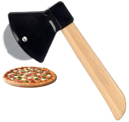 Andinus Cortador de Pizza en Forma de Hacha – Divertido y Original – Mango de Madera – Ideal para Casa, Reuniones y Regalos Originales (Negro)