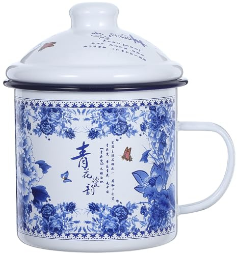 Abaodam Vintage Style Enamel Coffee Tea Mug 700ml Reusable Cup | Lightweight Blue and White Finish, for Home and Outdoors Use, Can be Suspended for Drying