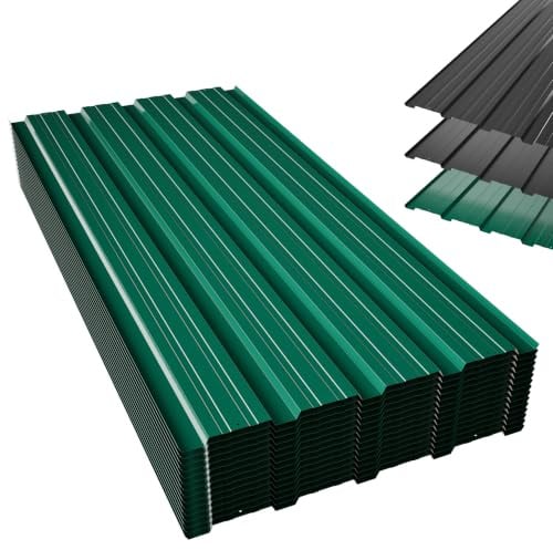 Thanaddo Trapezblech Profilblech 15 Stück Dachblech Dachplatten, 0,25mm hohe Tragfähigkeit Verzinkter Stahl, UV-beständig 7m² Wellblech 108x43cm mit Schrauben für Gartenhaus Carport Schuppen, Grün