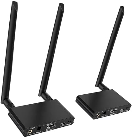 Sharainn 2,4 GHz Wireless Sound Sender Empfänger 164FT Long Range Bluetooth 5.3 Wireless Audio Adapter Kit ARC Optical 3,5 Mm Low Latency Sound Transmission für TV-Lautsprecher Heimkino