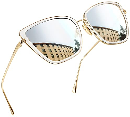 Joopin Lunette de Soleil Surdimensionnées Lunette de Soleil Miroir Argenté Classique Taille Grand Lunettes Mode Femme Papillon Designer Vintage pour Photo Cadeaux