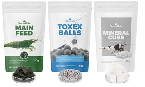 Garnelen Futter & Wasseraufbereiter Sorglos Bundle | Fördert Wachstum, Farbpracht & Häutung | einfache Wasserreinigung im Aquarium | Leitungswasser Easy garnelengerecht | artgerecht & kaltgepresst