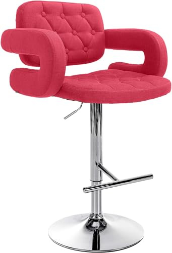 CLP Barhocker Dublin Mit Stoff-Bezug I Höhenverstellbar | Farbe rot Gestell Farbe Chrom