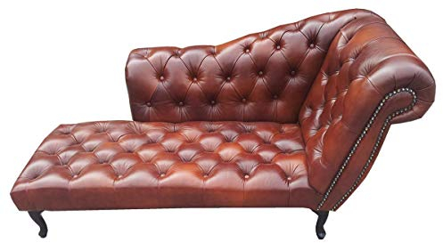 Casa Padrino Chesterfield Chaiselongue/Recamiere Echt Leder Dunkelbraun