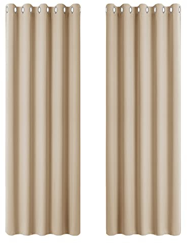 PONY DANCE Living Room Curtains - Soft Thermal Curtains & Drapes Light Blocked for Wide Windows Eyelet Panels for Sliding Glass Door, 2 Pcs, 66 by 90 Inch (Width - Depth), Biscotti Beige