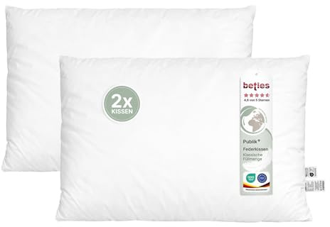 beties - Publik - 2erSet Kopfkissen 40x60 cm Federkissen – 530 g Enten- & Gänsefedern – formstabiles Bettkissen – waschbares Inlett – Schlafkissen & Nackenkissen