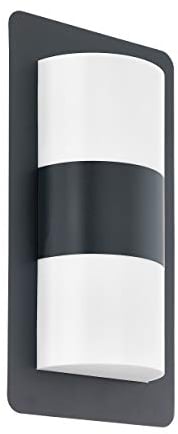 EGLO Außen-Wandlampe Cistierna, 2-flammige Außenleuchte, Wandleuchte aus Stahl und Kunststoff in Anthrazit, E27 Fassung, IP44