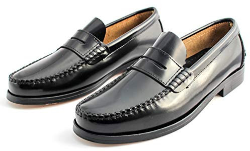 Marttely Herren Leder Anzugschuhe Loafer mit Ledersohlen Handmade Mokassins, Schwarz, 44 EU