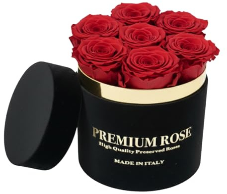 Premium Box Cilindro in Velluto Rose stabilizzate Rosse Scatola Tonda Nera (Rossa, 7)