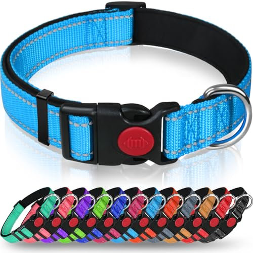 Taglory Hundehalsband, Weich Gepolstertes Neopren Nylon Hunde Halsband für Welpen, Verstellbare und Reflektierend für das Training, Himmelblau