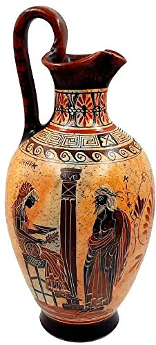 Handmade Greek Pottery Wine Jug, Aegeus, Apollo, Hermes, 14in