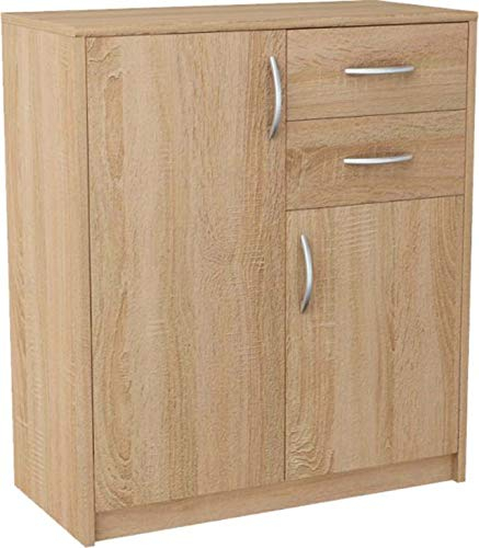 MATKAM Kommode 2-türig mit 2 Schubladen - Sideboard, Anrichte, Kommodenschrank, H 85 x B 74 x T 35 cm (Sonoma Eiche)