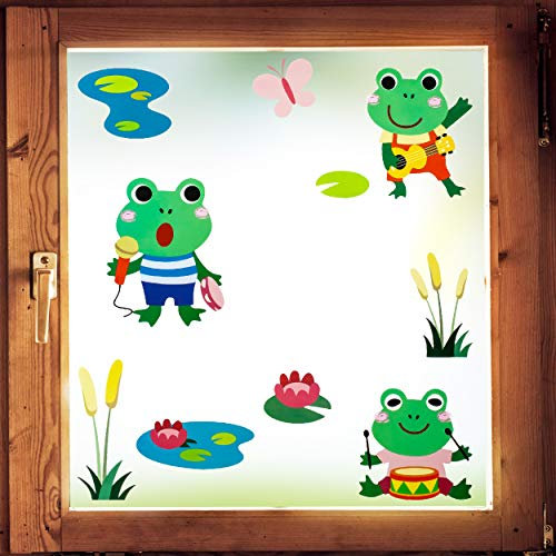 alles-meine.de GmbH Fensterbilder Motivwahl 10 TLG. Set - lustige Frösche - statisch haftend - selbstklebend + wiederverwendbar - Set Sticker Fenstersticker Aufkleber - Fenst..