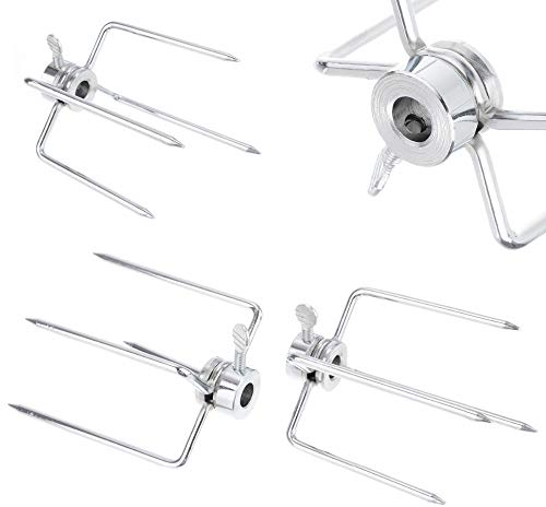 GRILLJOB 4 Pack Stainless Steel 304 Grill Rotisserie Meat Forks Set- Fits 5/16 Square and 3/8 Round Hexagon Spit Rods for rotisserie kit for Gas Charcoal Grill