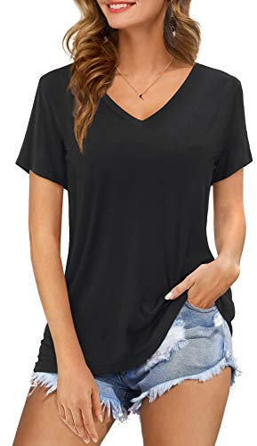 Florboom Tops for Women Short Sleeve T Shirt V Neck Tshirts Casual Blouses Black Size 18 20