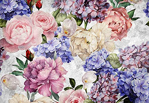 Fototapete Blumen Pfingstrose Rosen Beton Wohnzimmer Schlafzimmer Wandtapete Vlies Tapete Latexdruck UV-Beständig Geruchsfrei Hohe Auflösung Montagefertig (13513, V8 (368x254 cm) 4 Bahnen)