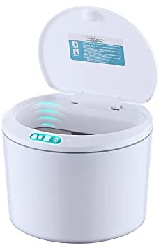 RUITROLIKER Minicubo de basura automático eléctrico con tapa abatible sensor pequeño cubo de basura 3 litros 1 galón para cocina de escritorio oficina dormitorio salón coche Blanco