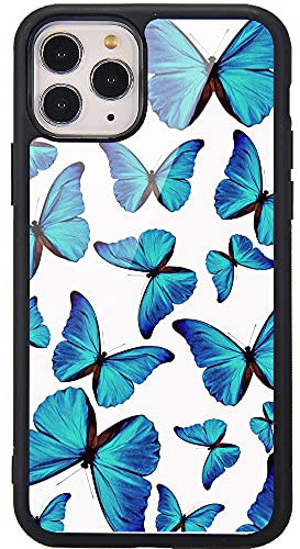MAYCARI for iPhone 12/12 Pro Case Blue Butterfly Pattern Design Hard Back Case with Soft TPU Bumper for Girls Children Women Protective Phone Case for iPhone 12/12 Pro