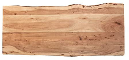 SAM Tischplatte 140x60 cm Emilia, Holzplatte Akazienholz massiv + naturfarben + lackiert, Baumkanten-Platte für Heimwerker, Arbeitsplatten, Tische & Fensterbretter