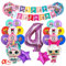 LOL Geburtstag Deko Set, Luftballons Geburtstag Lol 33pcs, Nummer 4 Ballon, LOL ÜBerraschung Puppen Cupcake Topper, LOL Banner, Kindergeburtstag Deko, für Mädchen Thema Geburtstag Party