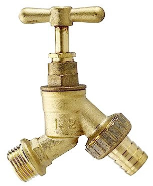 Outdoor Garden Tap Hose Union Bib Tap 1/2inch BSP with Compression Wallplate Elbow, Through The Wall 15mm Copper Tube (Single Bib Tap)