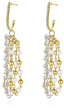 Ohrringe Hängend Modeschmuck, Strass Ohrringe Hochzeit mit Weißes Gold Lange Quaste mit CZ 8X60MM Ohrringgeschenk für Frauen Jugendlich Mädchen