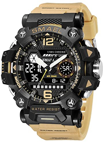 SMAEL 8072 Herren Militär Armbanduhr Outdoor LED Digital Uhr Wasserdicht Taktische Armee Handgelenk Sportuhren für Herren, Khaki-8072, Sportlich