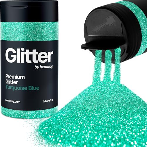 Hemway Premium Glitter Shaker - Turquoise Blue | Microfine Metallic Flake Sequins for Resin & Epoxy Crafts | Craft Supplies for Tumblers, Festival, Hair, Face, Body, Eye & Nail Art | 125 g