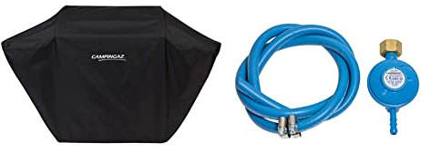 Campingaz BBQ ACCY Cover Copertura Barbecue, Resistente ad Acqua e intemperie, Cordoncino Black & Regolatore Di Pressione Del Gas Accessorio Per Barbecue E Grill