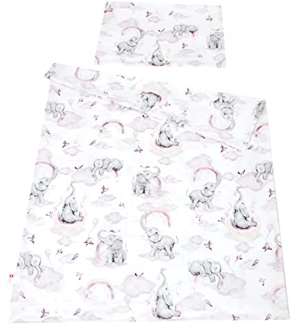 Babylux Bettwäsche Bezug 2 TLG. 100 x 135 cm / 90 x 120 cm Kinderbettwäsche Bettwäsche Kind Bettset Baby Babybettwäsche (125. Elefanten Rosa, 90 x 120 cm)
