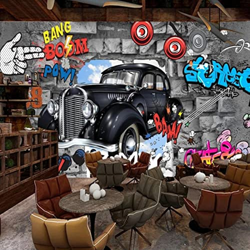 Papier Peint Intissé 200Cm(W)*140Cm(H) Trompe L Oeil Déco Mural Tableaux Muraux Photo Graffiti De Voiture De Mur De Briques 3D Rétro