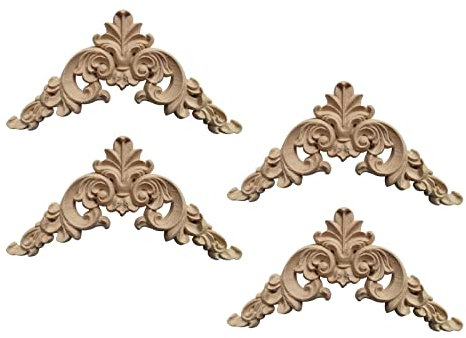 kowaku 4 Stück geschnitzte Holzapplikationen, Ecken, Onlays, Holzverzierung, Dekoration, unlackiert, geschnitzte Aufkleber für Figur, Tür, Schrank, Kleiderschrank, Schrank, 10 x 10 x 0,8 cm