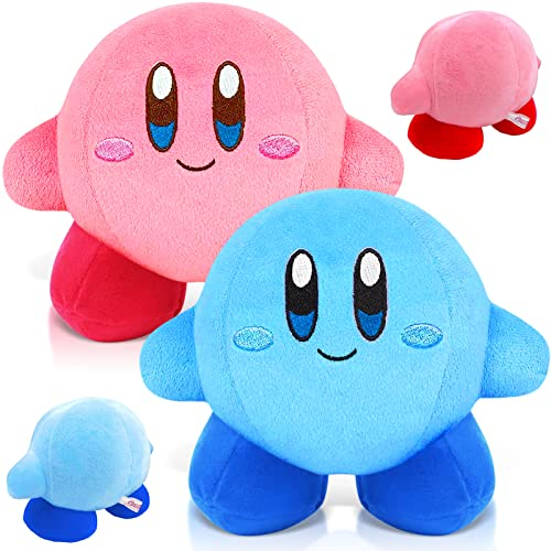 WAIMXDAO Kirby Kuscheltier, 2 Stück Kirby Plüschtier Stofftier Plüschtiere Kirby Plüsch Kuscheltier Anime Spiel Kirby Weiche Schlafkissen für Kinder Geburtstag Geschenk Spielzeug(Blau Rosa)