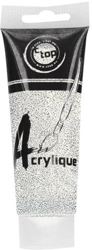 MÉGACRÉA Peinture Acrylique pailletée Argent 75 ML