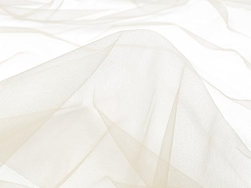 Tüll Stoff Meterware - 160 cm Breite - quer-elastischer, weicher Tüllstoff - Uni Deko Stoff (Ivory)