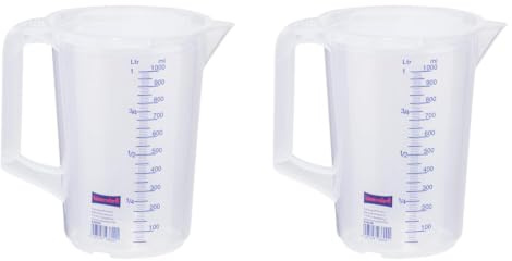 Hünersdorff Transparent Measuring jug, Plastic, Transparent/Blue, 1 L (Pack of 2)