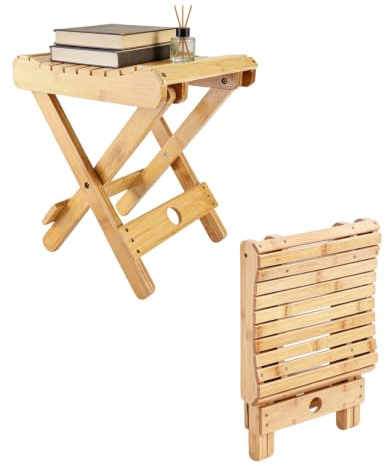 Tissting Tabouret Pliant Bambou, Petit Tabouret Portable en Bambou | Chaise Pliante Siège de Voyage en Bois Tabouret de Douche Bois pour Salle de Bain, Jardin, Salle de Bain, Balcon