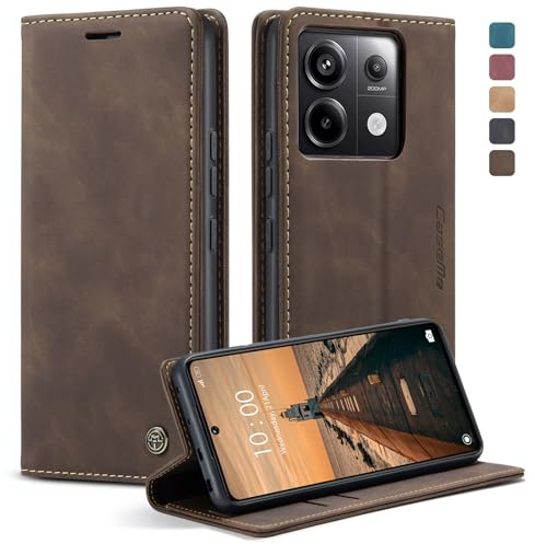 KZB Handyhülle für Xiaomi Redmi Note 13 Pro 5G Hülle (Nicht für 4G) Premium Leder Klappbar Flip Case Tasche Magnet Kartenfach Standfunktion Klapphülle Schutzhülle für Redmi Note 13 Pro 5G - Kaffee