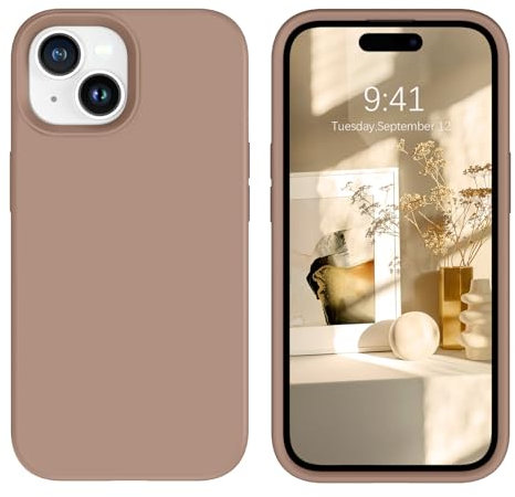 DOMAVER Silicone Coque pour iPhone 15 Plus Liquide,Case Marron Téléphone iPhone 15 Plus Antidérapante Antichoc, Housse Doublure Microfibre, Brune Caramel