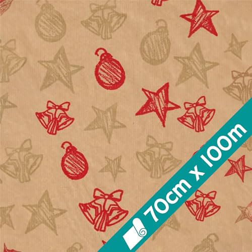1 Rolle Weihnachts-Geschenkpapier Rustic Starlight Kraft 70cmx100m | Geschenkpapier für Weihnachten
