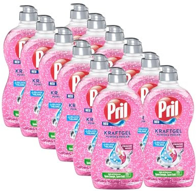 PRIL Kraft Gel Power & Perlen (14x 450 ml), Handgeschirrspülmittel mit hoher Fettlösekraft, für sauberes Geschirr mit brillantem Glanz und Frische-Boost