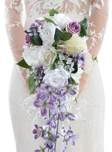 JAWSEU Brautsträuße Brautstrauss Wasserfall Handgemachte Brautstrauß Künstlich Blumenstrauß Künstliche Wassertropfen für Hochzeit Blumenstrauß dekor Blume Ornamente für Brautstrauß Hochzeit Party