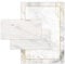 Briefpapier-Set 10 Briefbögen DIN A4 + 10 Umschläge DIN-lang haftklebend Marmor grau Papier Goldene Tropische Blättern beidseitig beschriftbar und bedruckbar für Ostern Taufe Kommunion