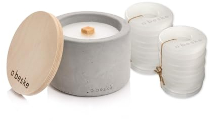 Betonfeuer® - DAS ORIGINAL | Modell 'Solo' | ⌀14 cm mit Dauerdocht | Premium Kerzenfresser Made in Germany | Deutsche Handarbeit |Inkl. Nachfüllwachs, Löschbrett aus Holz