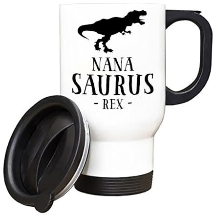 Giftme Nana Saurus Rex, Dino Dinosaur Nanasaurus, Insulated Travel Mug, Tea, Coffee Mug. (White)