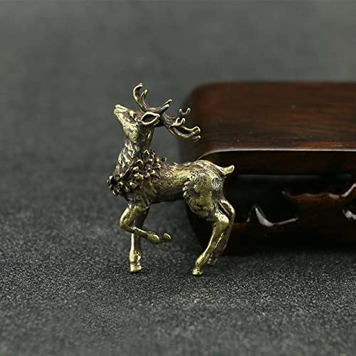JIAPAILAIYUN Miniatur-Messing-Figuren, 4,5 x 3 cm, Hirsch, kleines Ornament, massives Messing, Antik-Bronze, antikes Kupfer, Mikroschnitzerei, Kupfer