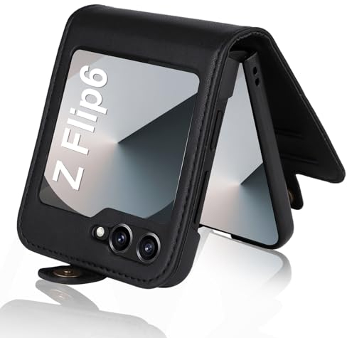 Handyhülle für Samsung Galaxy Z Flip 6 Hülle [Premium PU Leder] Klapphülle Ständer Kartenfach Magnetic Flip Case Cover Etui Tasche Schutzhülle für Samsung Z Flip 6 5G (Schwarz)